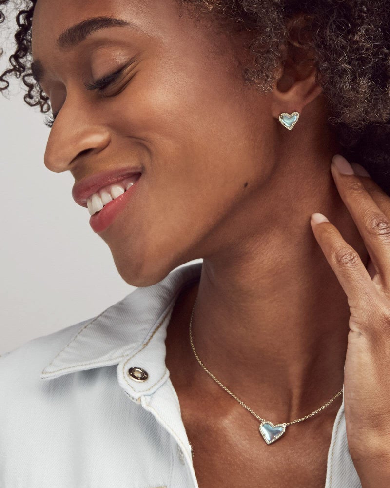 Kendra Scott Ari Heart Stud Earrings for Women, Fashion Jewelry, 14k Rose Gold-Plated, Pink Drusy - Image 2